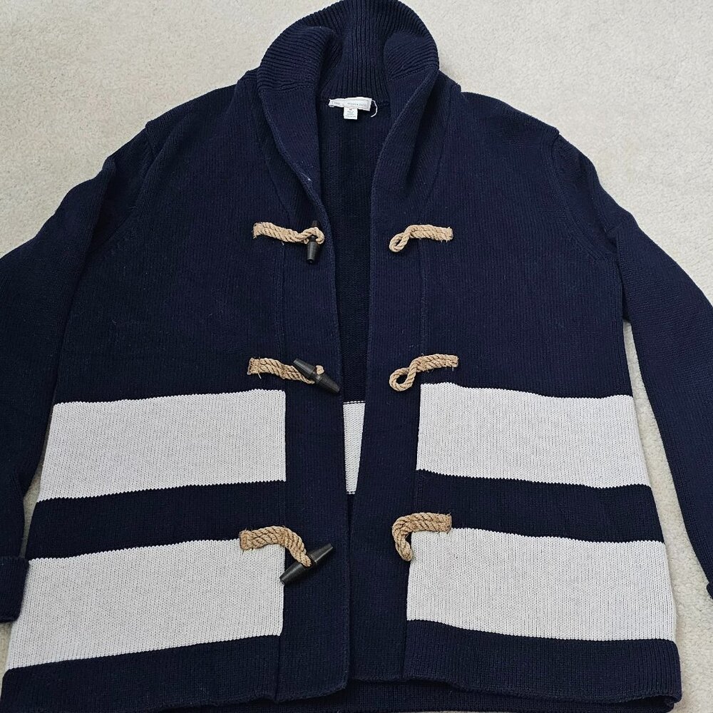 Nautica Navy Blue & White Heritage Toggle Cardigan Sweater Mens Size Medium